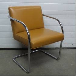 Retro Light Brown and Chrome Leather Reception Chair